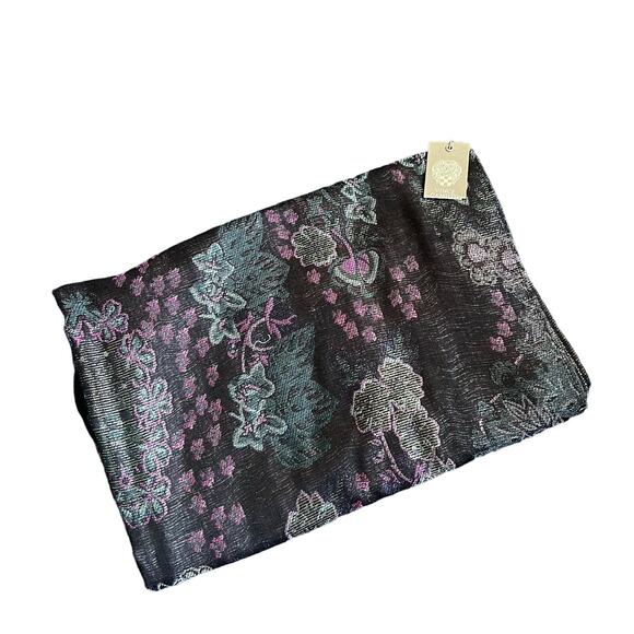 Vince Camuto Scarf Wrap Bright Black Floral Dark Gray Pink Blue NWT - Picture 3 of 9